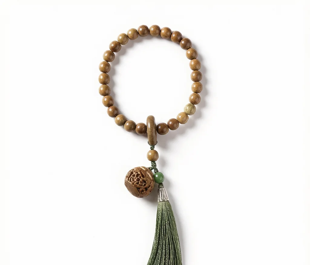 Green Sandalwood Lotus Tassel Prayer Beads