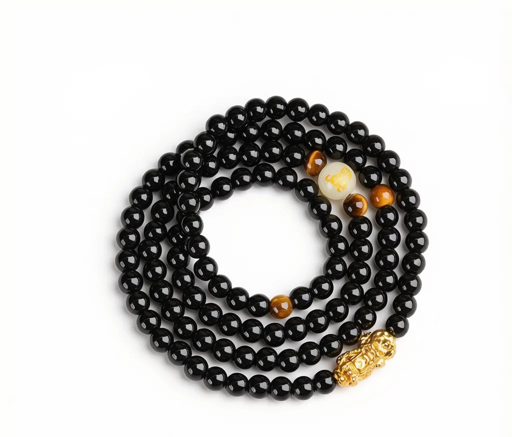 Obsidian 108-Bead Zodiac Pi-Xiu Prayer Beads